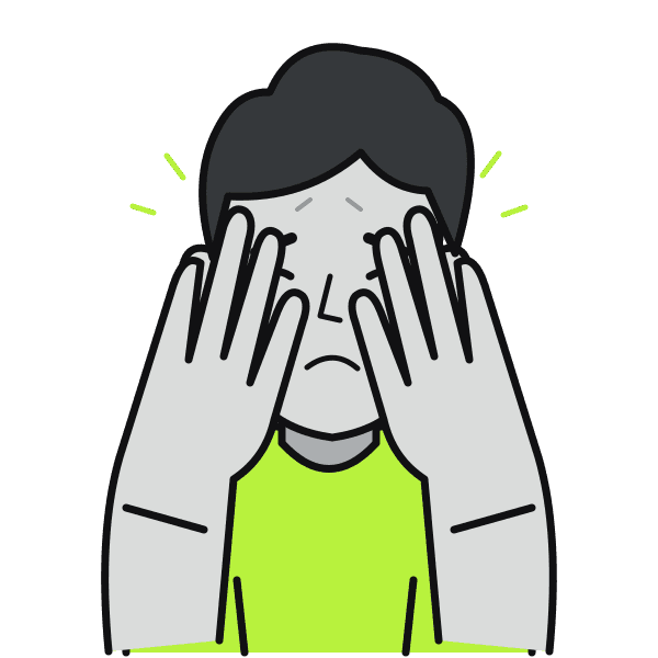 An anxious candidate in a lime shirt with their hands at their temples